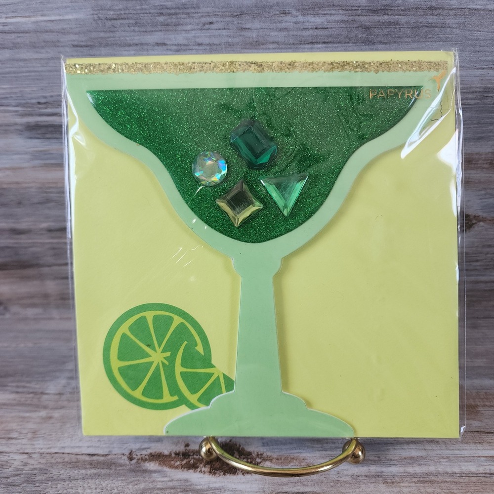 Papyrus Margarita Cocktail Greeting Card Blank Inside Glitter Gems 03086612
